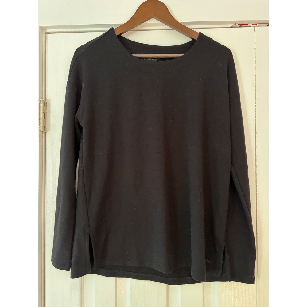 Banana Republic Womens Small Black Long Sleeve Crew‎ Neck Side Slit Top